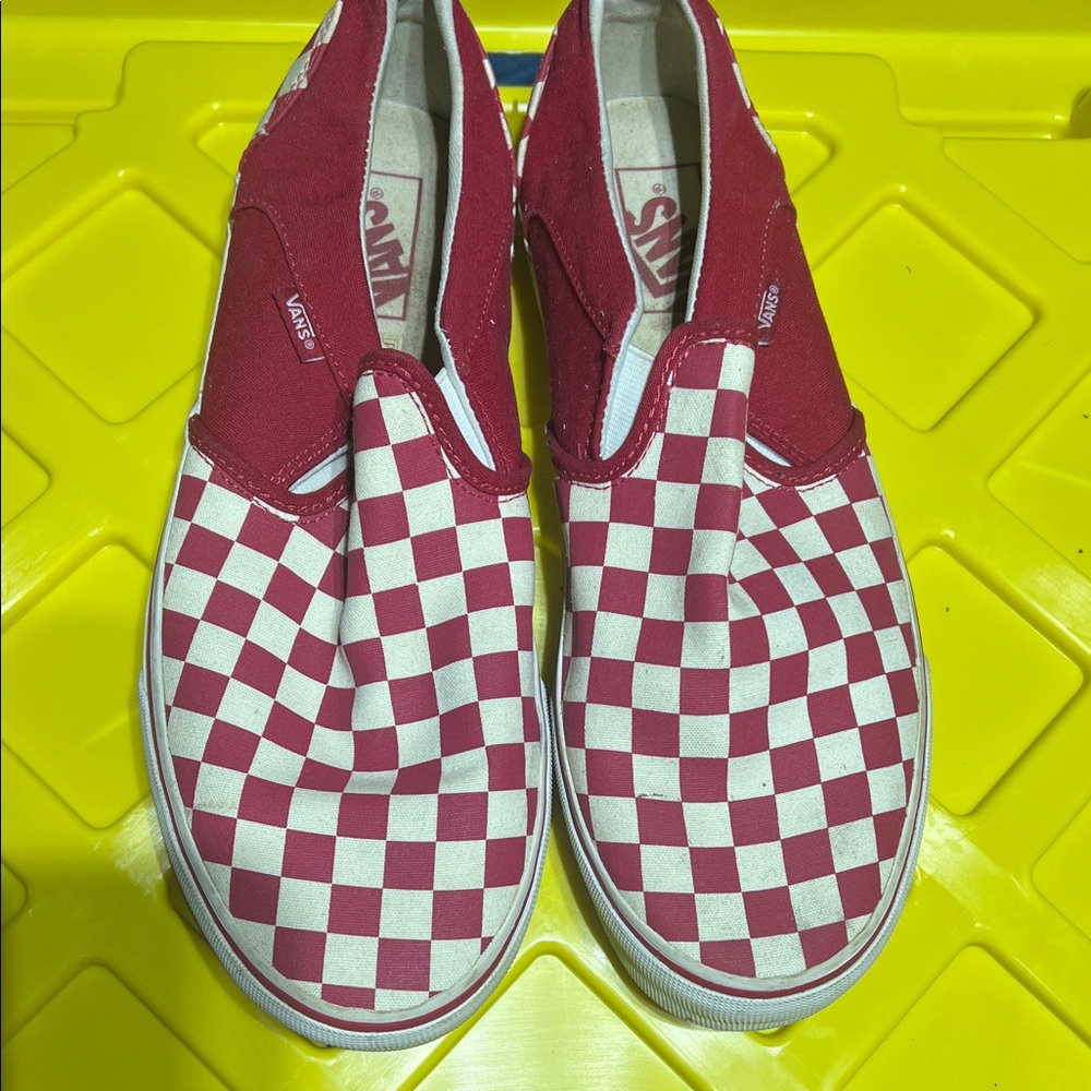 Vans Red and White Checkered Slip-Ons